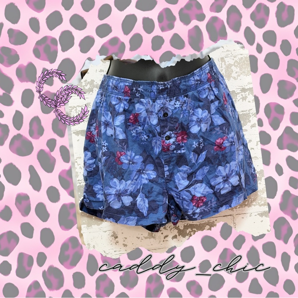 Victoria’s Secret PINK Sleep Boxy Shorts Blue Floral Size M | Lounge Bottoms EUC